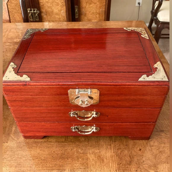Rosewood Jewelry Box/Chest with Brass Accents - Vintage - Picture 2 of 12
